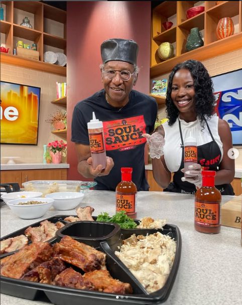 Mr. Levi and Antisia King with Soul Sauce on the set of Fox 2 Cooking School segment