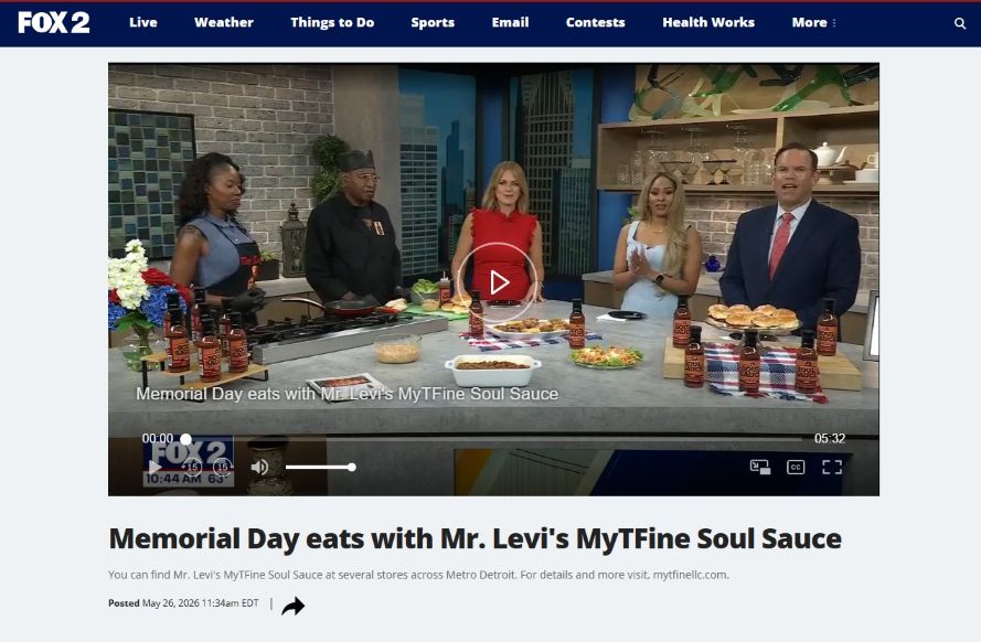 Mr. Levi's MyTFine Soul Sauce on Fox 2 Detroit Cooking School, Memorial Day segment